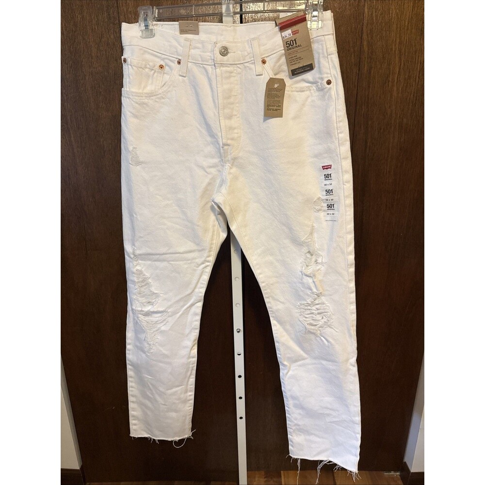 Levi's Premium 501 Women's White Straight High Rise Denim Jeans 30x32 New No Str